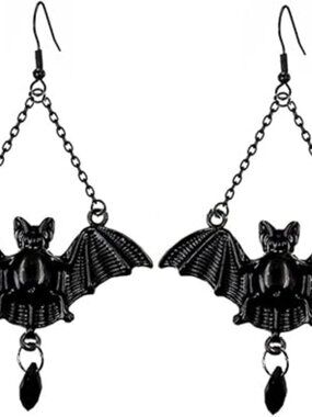 Goth Bat Earrings Black Drop Dangle Earrings Black Earring Set Punk Gothic